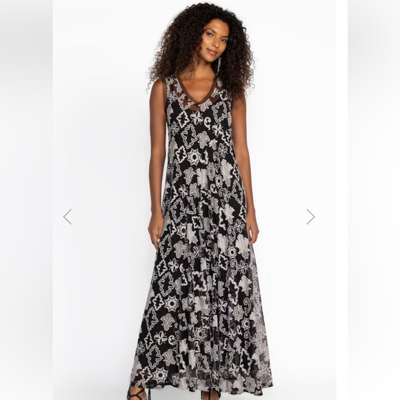 Johnny Was MAZZY BIAS SLIP DRESS V-Neck Black Gray Lined Patterned Maxi NWT XS - Picture 1 of 9